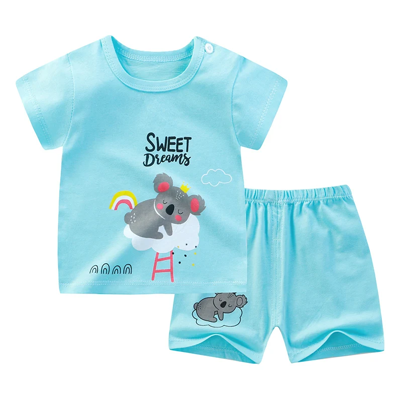 Baby Clothing Set luxury Summer Boy And Girl Pure Cotton Printed Cartoon Short Sleeved Shorts Suit Baby Clothes 2021 Assorted Patterns Styles Outfits baby knitted clothing set Baby Clothing Set