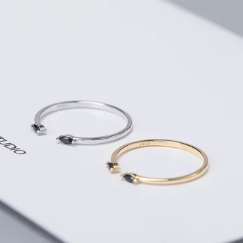 

Acecare S925 silver black zircon opening ring gold-plated zircon inlay simple small fresh hand jewelry