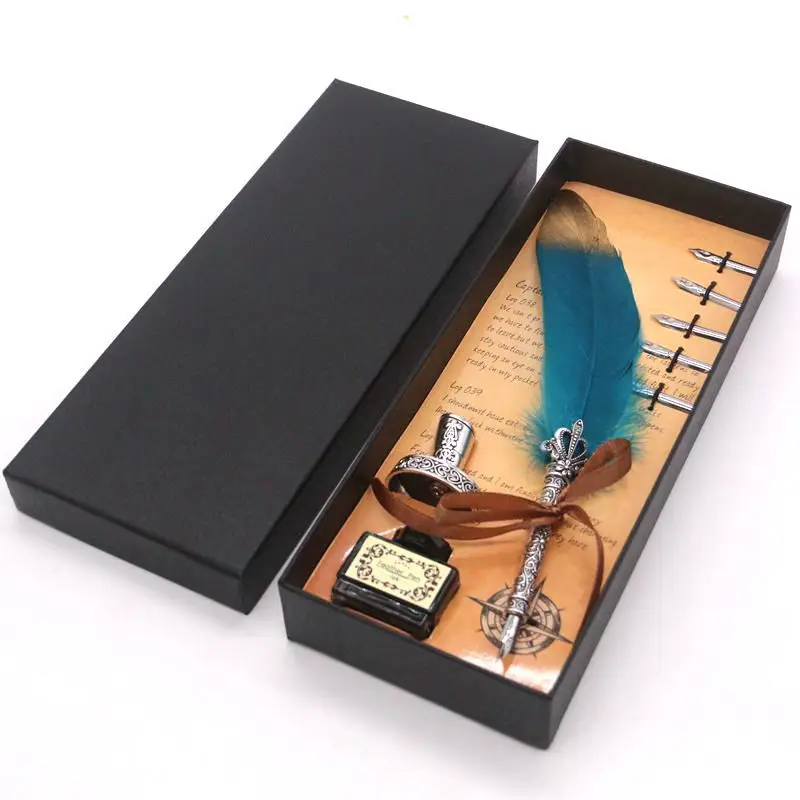 

Harry Potter Golden Retriever Quill Gift Box Retro for Student Metal Pen Kit Goose Feather Water Pen