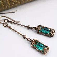 Pendientes de mujer moderna Vintage azul/Verde piedras de imitación tipo circón pendientes colgantes para mujer accesorios de joyería regalo bohemio