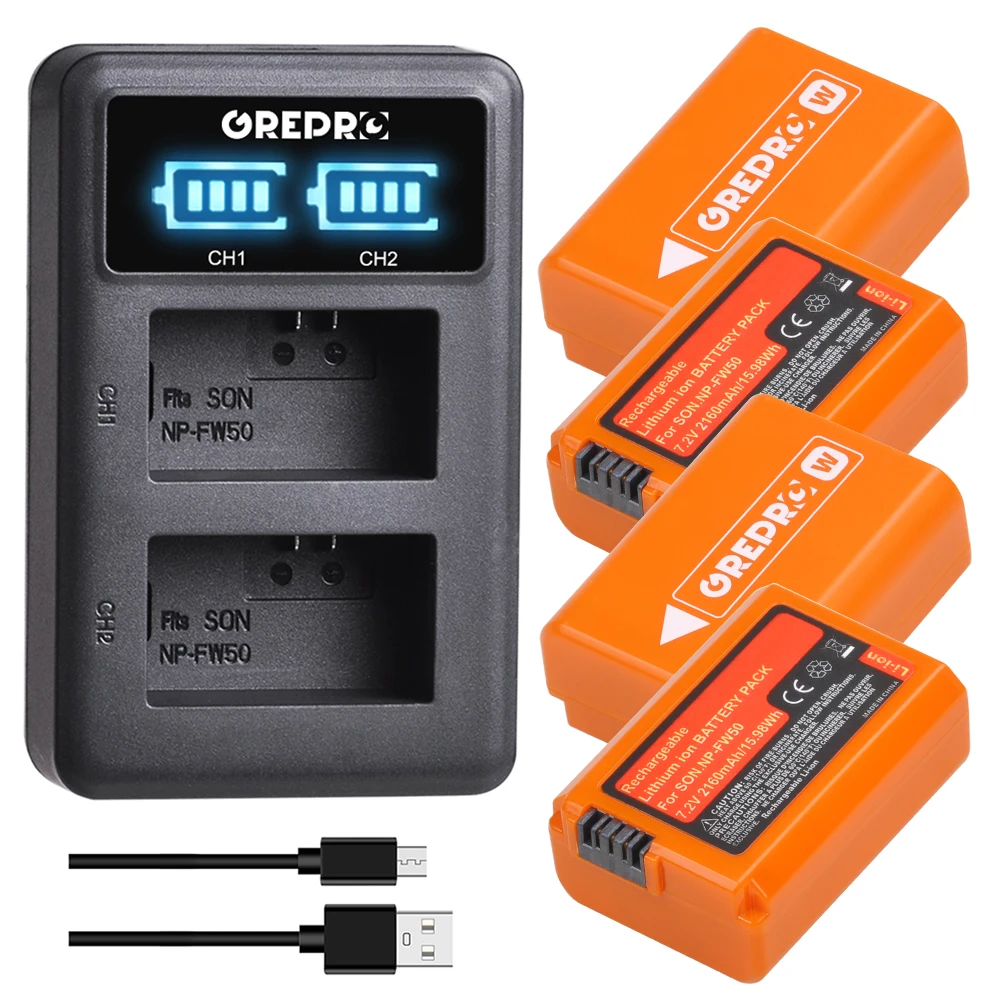 Orange NP-FW50 NP FW50 Battery (2160mAh) for Sony Alpha a6500 a6300 a6000 a5000 a3000 NEX-3 A7 A7II A7RII A7SII A7S A7S2 A7R A7R usb spy camera Camera & Photo Accessories