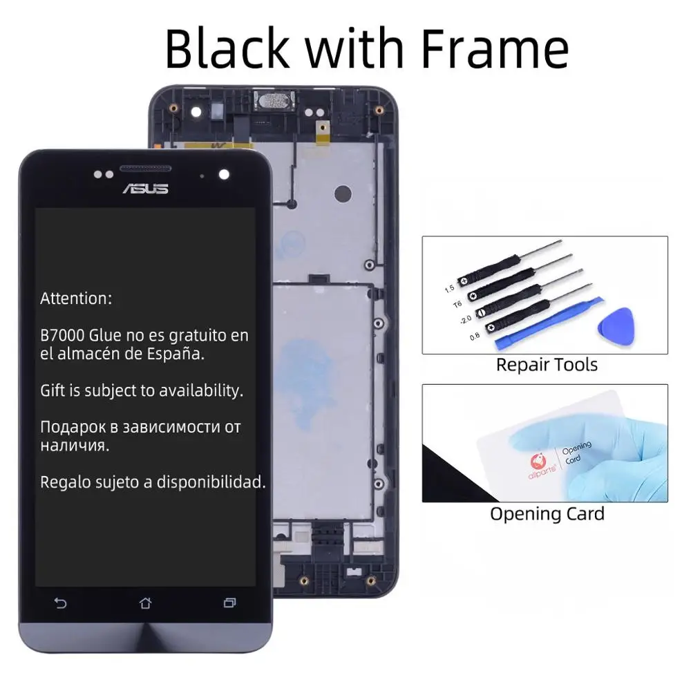 Дисплей для ASUS Zenfone 5 T00J A500KL A500CG A501CG в сборе с тачскрином на рамке черный - Цвет: Black with Frame