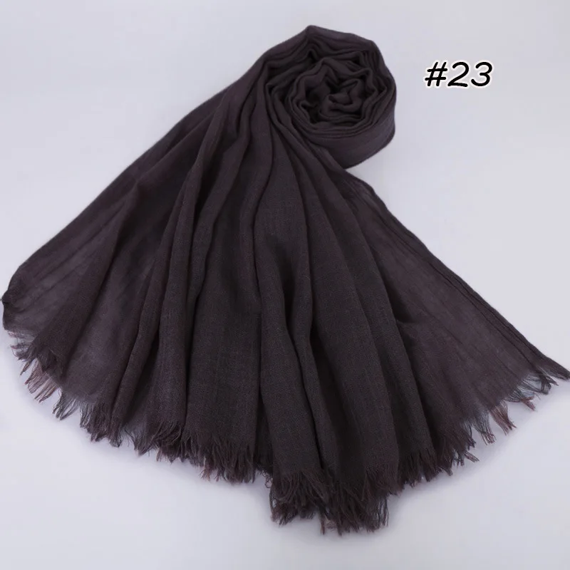 Новинка хит хлопок лен женский мохнатый шарф Высокое качество Мусульманский Исламский сплошной цвет длинный хиджаб шарф платок обертывания 120*190 см - Цвет: SC021-7-23