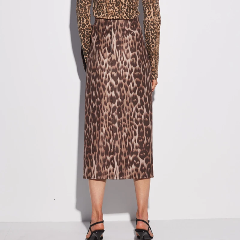 Ceny TWOTWINSTYLE asymetryczna Leopard damska spódnica wysokiej talii boczne rozcięcie Ruched nieregularne spódnice na ubrania damskie 2019 moda nowy