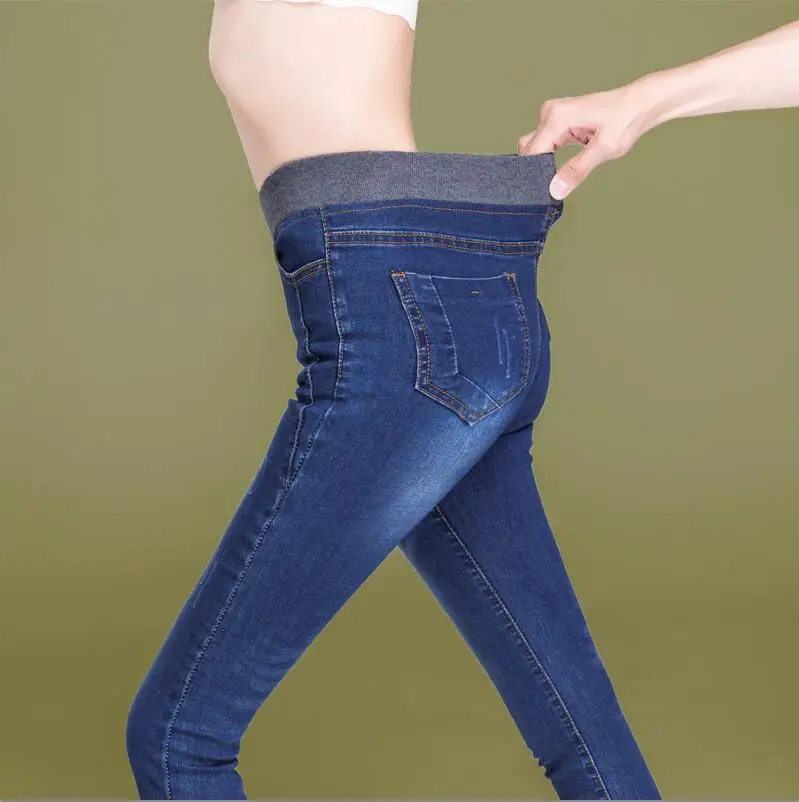 Skinny Jeans Woman Large Size Women Jeans Autumn Winter Stretch Jeans Push Up Jean Femme Big Plus Size 38 Black Gray - Цвет: dark blue