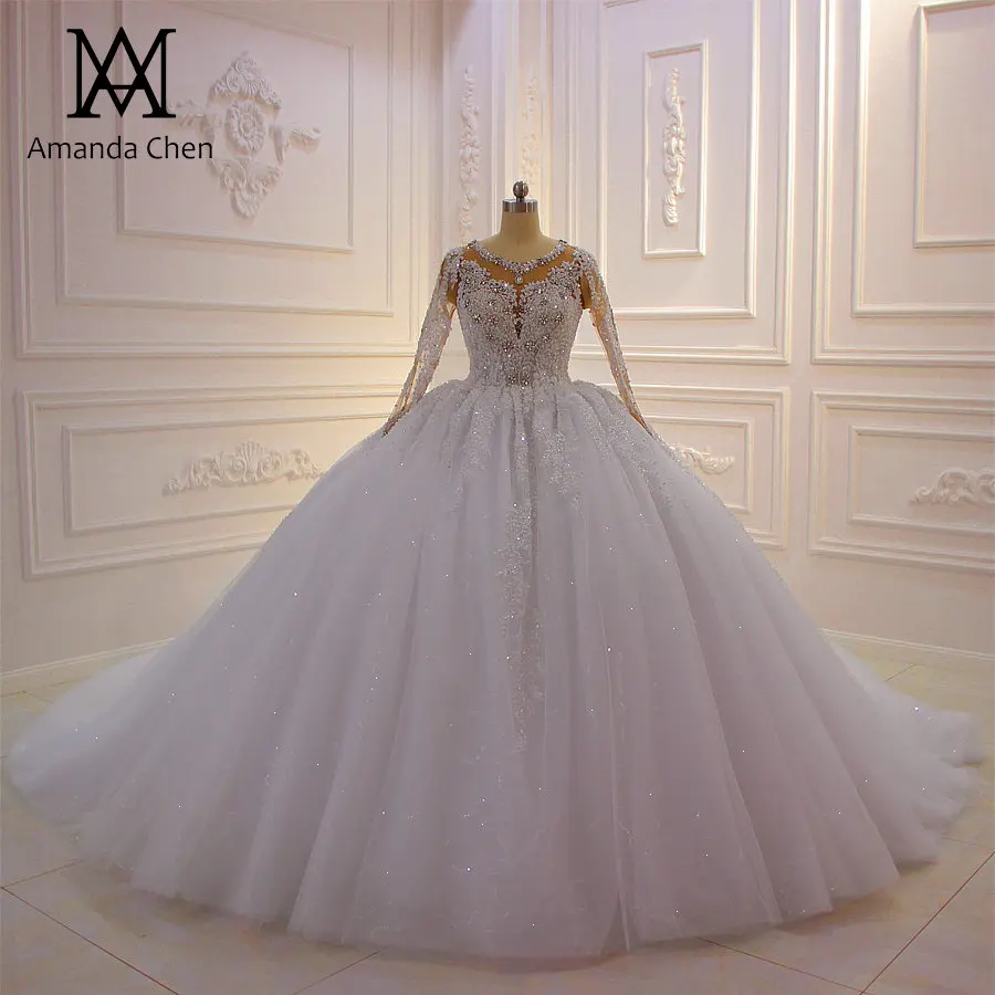 Vestido de novia princesa/кружевное платье с длинными рукавами аппликация со стразами и