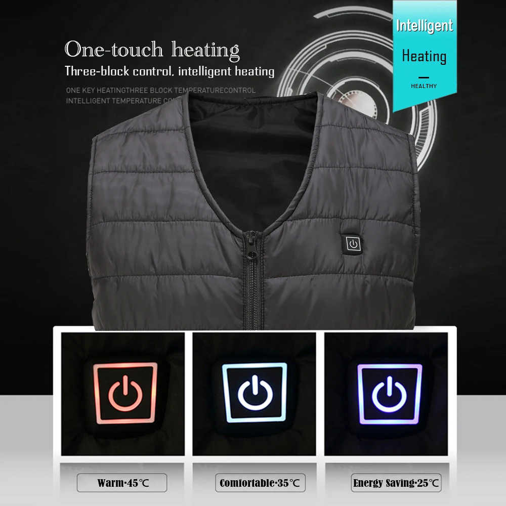 10 Area Heating Vest Men/Women Casual V-neck USB Heated Vest Smart Control Temperature Heating Jacket Cotton Coat Winter Hunting