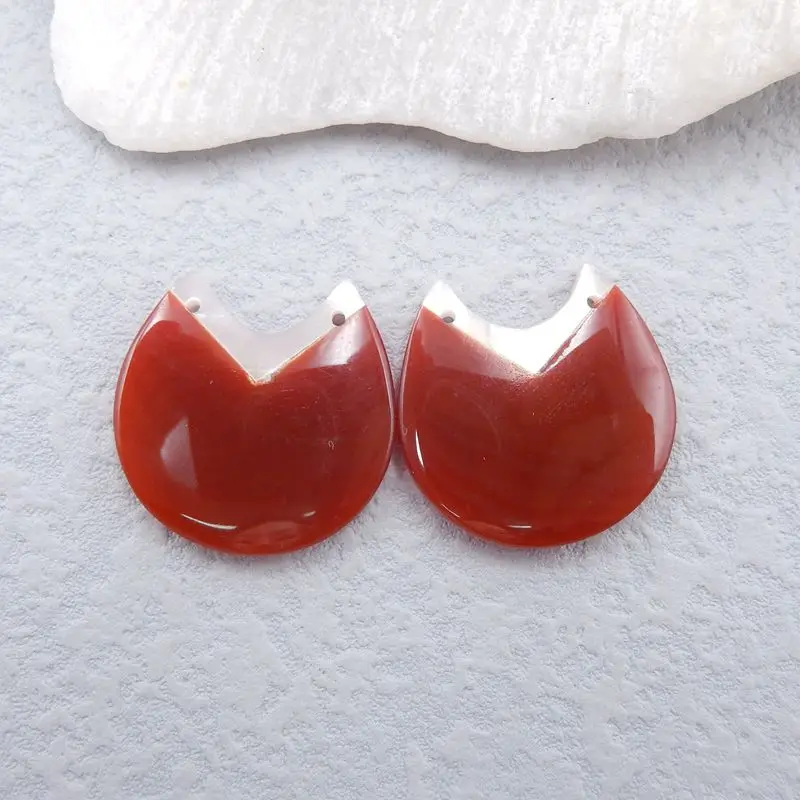 Handmade Jewelry Natural Stone Red Agate And Shell Gemstone Earring Bead Accessories For Women 25x25x5mm 9g