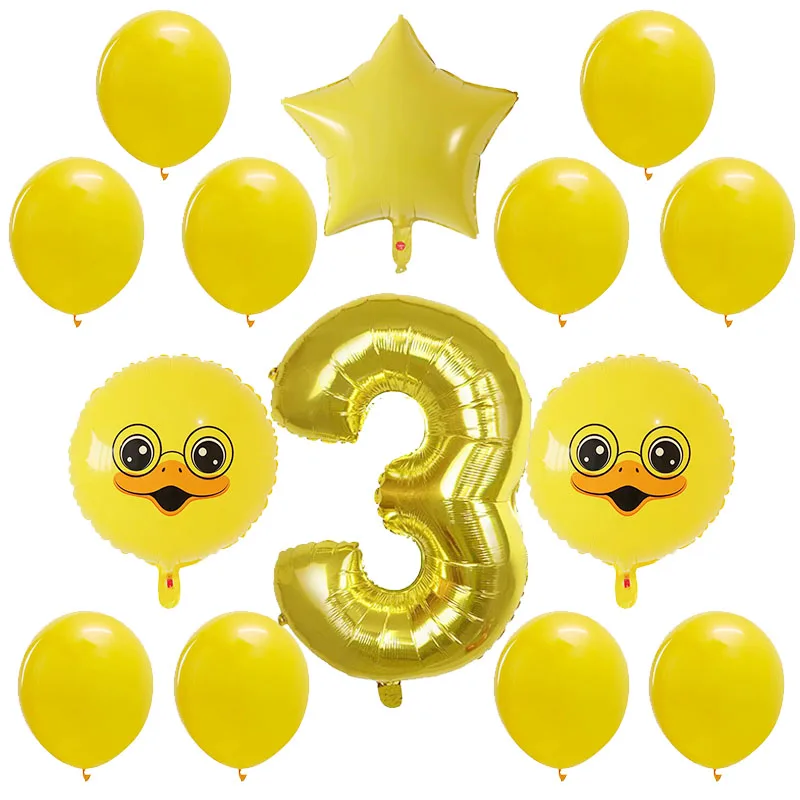 14pcs/lot Yellow Duck Foil Balloons Gold 30inch Number balloon 1 2 3 4 5 6 7 8 9 Year Old for Boy Birthday party Decoration