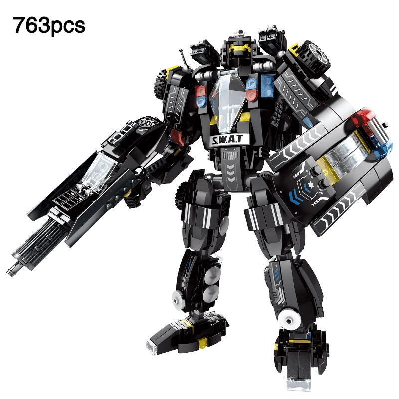 

legoingly Military City Police Series SWAT Mech Transformation SWAT Helicopter vehicle Minifigs Building Blocks Toys For Kids