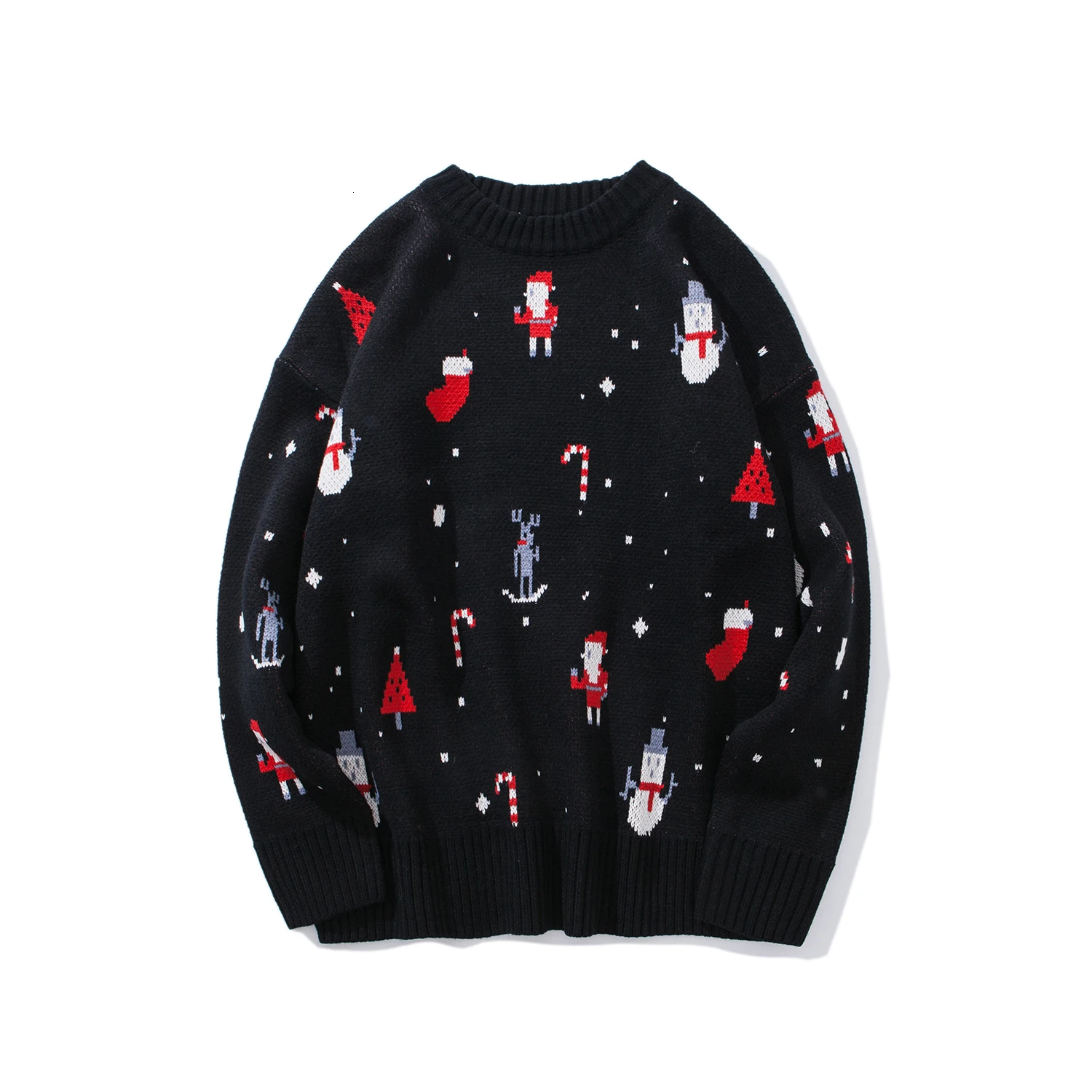 Винтажный Красный Рождественский свитер женский зимний Уродливый Рождественский свитер s мужской уличный Повседневный свободный Рождественский свитер для влюбленных - Цвет: Черный