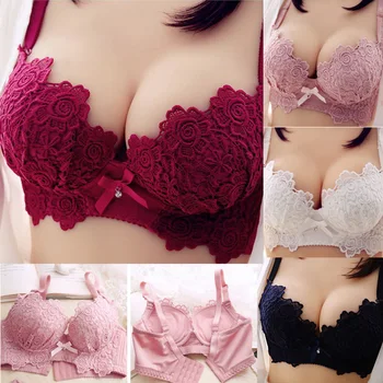 

Newly Lace Women Bra Panties Set Embroidery Comfortable Underwear Push Up Bra with Wide Side FIF66