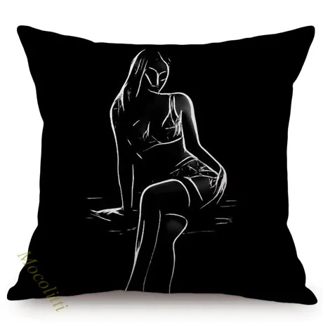 Black Sexy Art Dreaming Woman Design Throw Pillows Case Sexy Ass Butt Cotton Linen Home Decoration Room Sofa Chair Cushion Cover K167-9