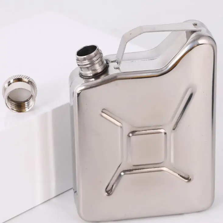 Stainless Steel Jerry Can Flask 6oz Silver Metallic G.I Gas Can Flasks 