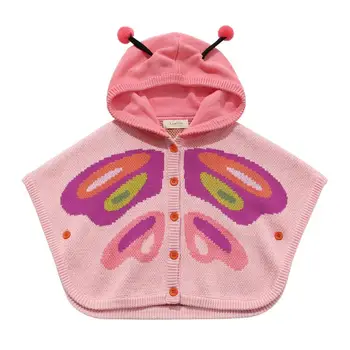 

2020 Autumn Winter New Products Baby Girls Clothes Cartoon Butterfly Shape Cute Girl's Cloak Cotton Knitted Top