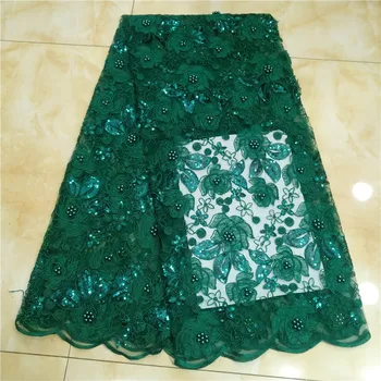 

2019 Latest African Net Lace Fabric, High Quality Green Color Sequins Nigerian Wedding Lace Fabrics 5Yards Sequins French Tulle