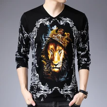 Модный свитер с лаконичным принтом, пуловер для мужчин с v-образным вырезом, трикотажный пуловер Pulover Masculinos Pull Homme Hiver Sueteres Hombre Cuello