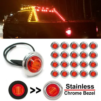 

New Arrival High Quality 20pcs 3/4" Round Red LED Side Marker Lights With Stailness Base For Truck Trailer