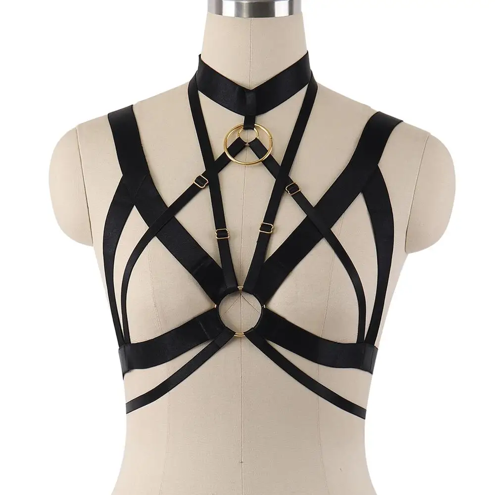 Women's Gothic Open Chest Cage Bra Sexy Bondage Body Harness Belt Rave Black Gothic Crop Top Harness Bra image 3