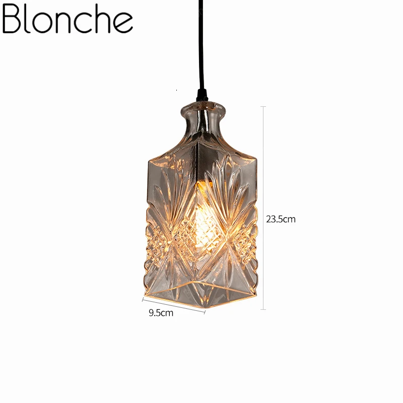 Wine Bottle Pendant Lamp Glass Hanging Light Retro E27 for Living Room Bedroom Kitchen Home Decor Lighting Industrial Fixtures - Цвет корпуса: A clear