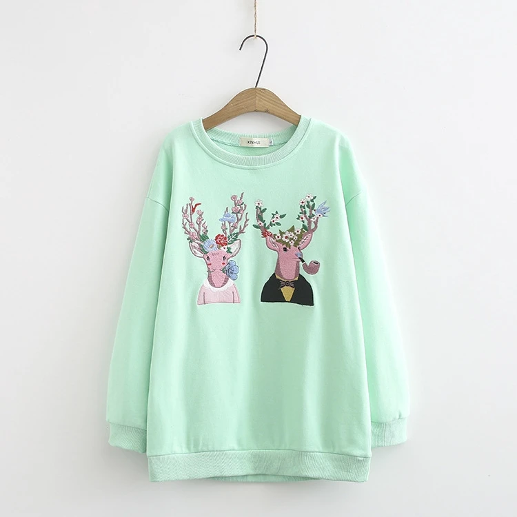 

Plus Size Women's Pullover Long Sleeve Embroidery Vintage hoodies Autumn Winter Hoodies Cute Tops
