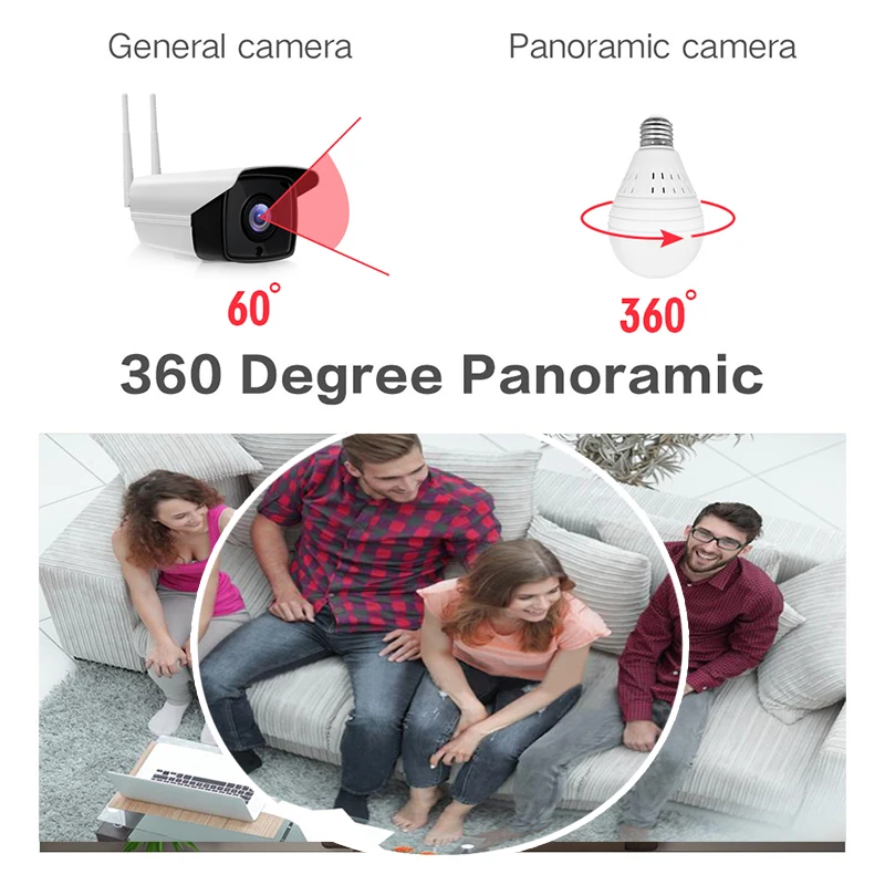 Лампа с Wifi мини-камерой 960 P, беспроводная ip-камера для домашней безопасности, панорамная камера рыбий глаз с углом обзора 360 градусов, камера с датчиком движения