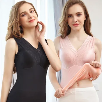 

Winter Seamless Plus Velvet Thick Thermal Underwear Female Large Size Goddess V-neck Vest Base Warm Vest Gilet Hiver Femme 2020