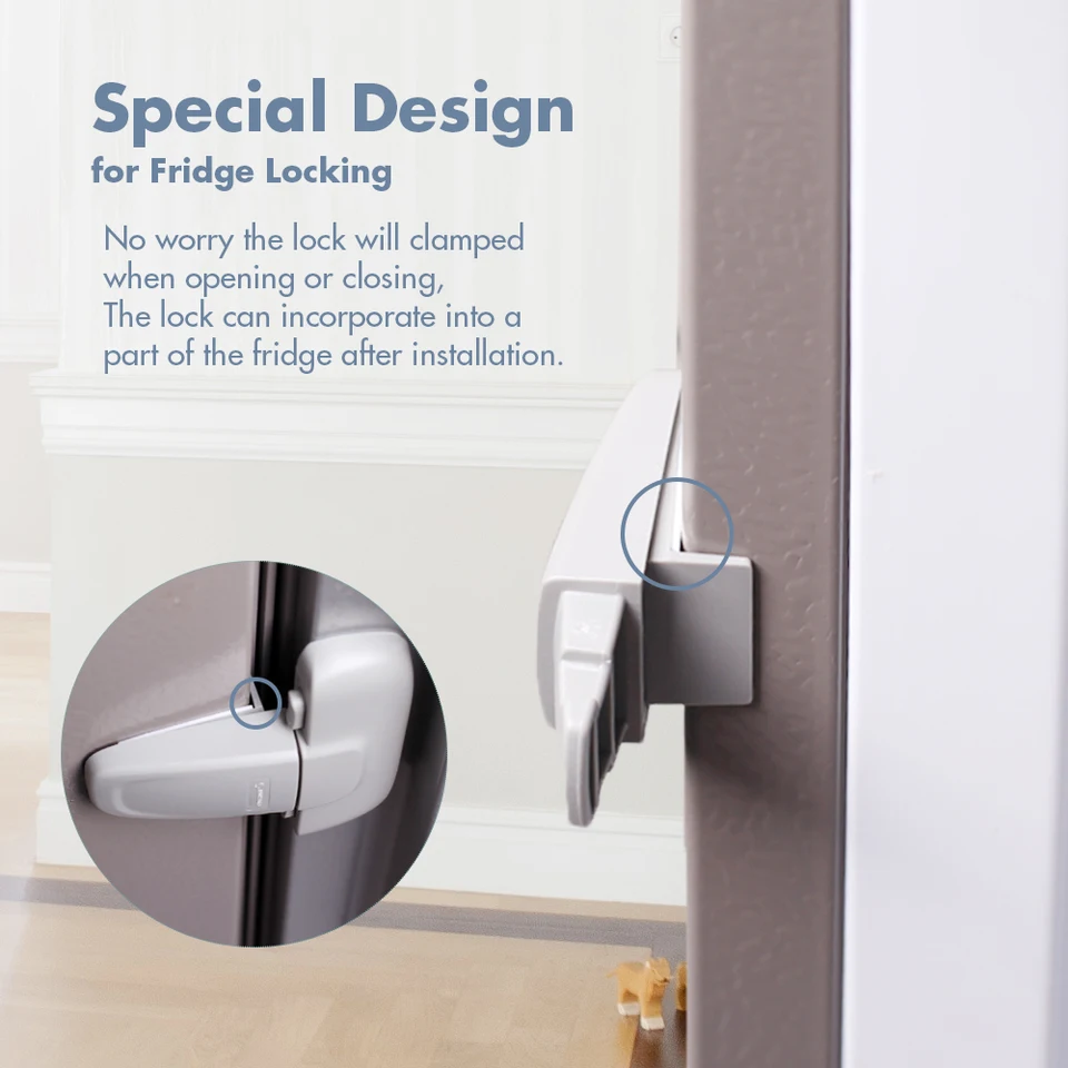 Serratura Di Sicurezza Per Frigorifero EUDEMON - Adesivo 3M, Senza Trapano, Grigio