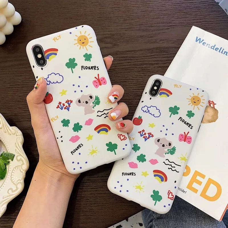 

INS Korea Cartoon Bear Animal Flower Floral Stylish Matte IMD Case Soft TPU Cover for iPhone 6s Plus 8 7 XR Xs Max X case capa