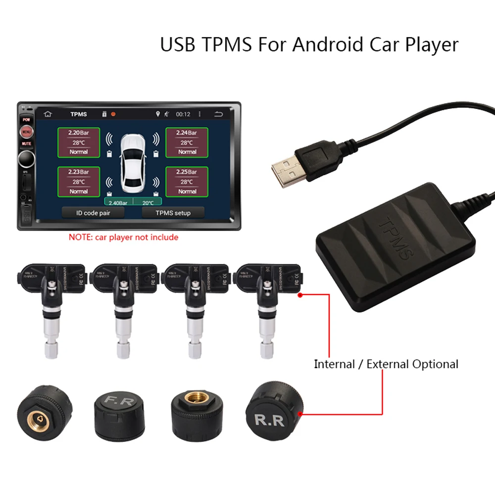 4 шт. датчики USB Android TPMS монитор давления в шинах/Android навигационная система контроля давления в шинах с датчиками