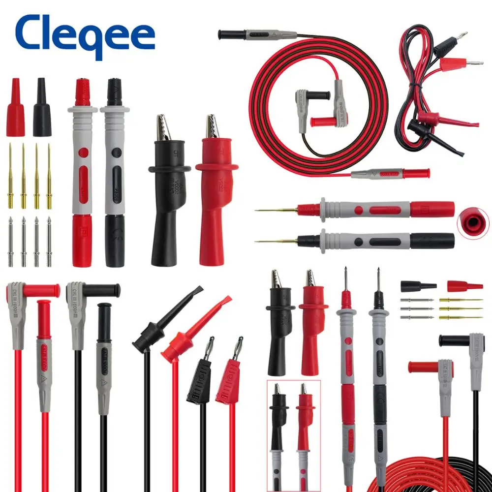 

Cleqee P1308B 8PCS Test Lead Kit 4MM Banana Plug To Test Hook Cable Replaceable Multimeter Probe Test Wire Probe Alligator Clip