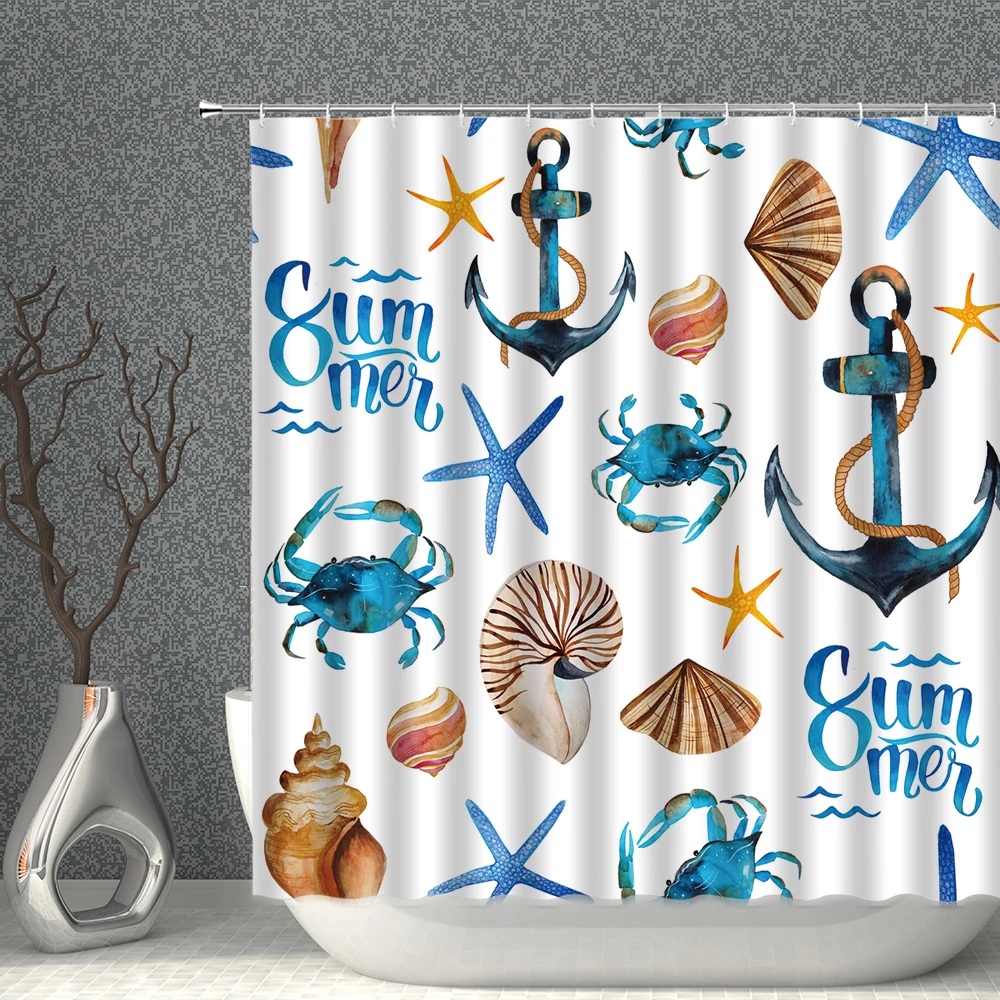 Fun Shower Curtain Cartoon Starfish Crab Shell Waterproof Polyester Fabric Bathroom  Curtains Hook Home Decoration - AliExpress