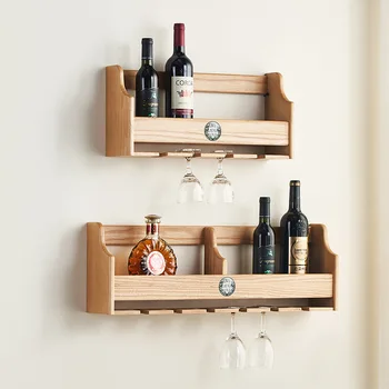 Porte bouteille mural en bois Vintage avec support pour verres naturel