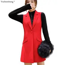 Новинка, женский красный черный длинный жилет с наклонным карманом, модный блейзер без рукавов, Офисная Женская верхняя одежда, куртка, пальто
