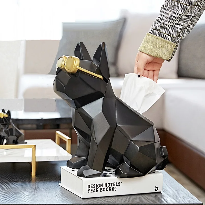 

Nordic French Bulldog Figurine Figurines Tissue Towel Toilet Tissue Box Home Restaurant Resin Crafts Decoration R2482