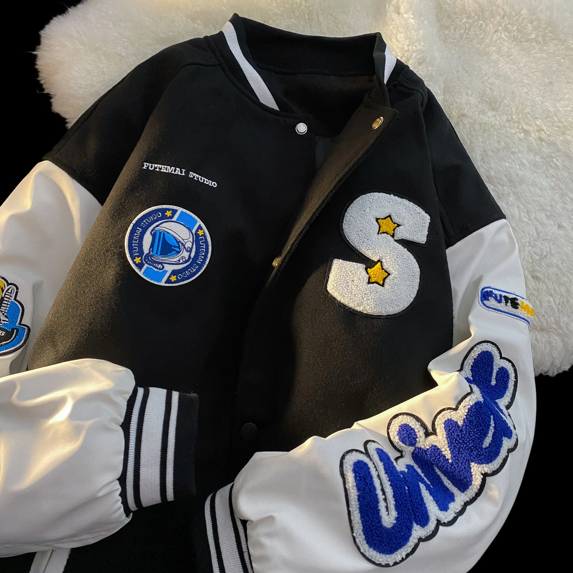 Fashion Baseball Embroidery Fleece Winter Coats Uniform Jackets Women