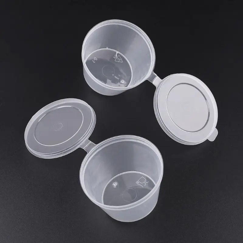 Новые 10 шт одноразовые прозрачные пластиковые чашки для соуса, чашек, контейнер для хранения слизи, коробка с крышками 80 мл