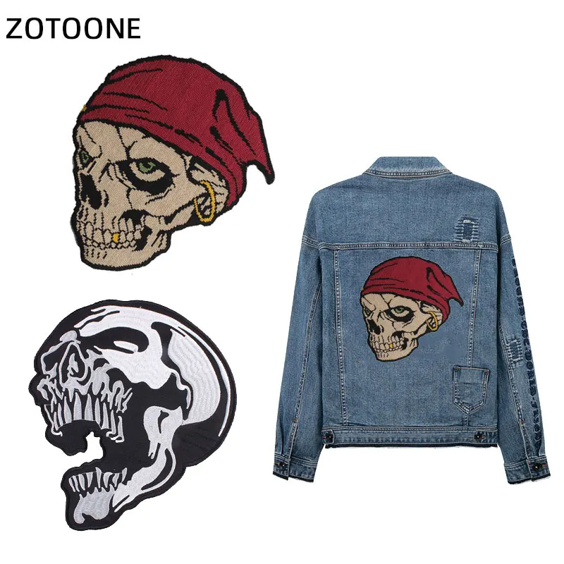 

ZOTOONE Punk Rock Skull Patches Embroidered Iron on Patches for Clothing DIY Sequin Sticker on Clothes Applique for Jackets H