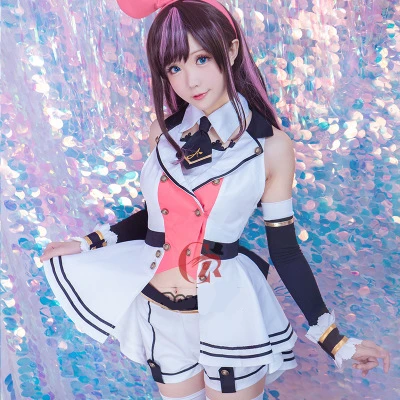 Высококачественный Женский костюм для косплея из Аниме VOCALOID Kizuna AI Channel топ + шорты