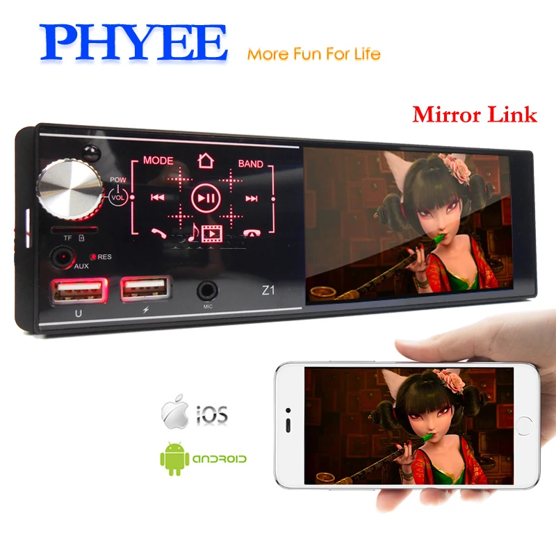 1 Din Автомагнитола Зеркало Ссылка MP5 плеер Bluetooth Handsfree USB TF Aux Mic вход 4 &quotсенсорный