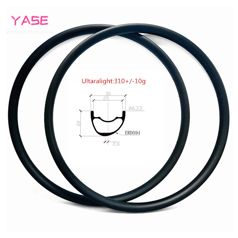 

29er ultralight carbon mtb disc rim 30x22mm asymmetry tubeless hookless rim bicycle wheel carbon disc mtb rims 310g 24H 28H 32H