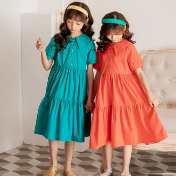

New 2020 Girls Summer Dress Leisure Children Kids Midi Dress Cotton Baby Princess Dress Ruffles Mommy and Me clothes, #8861