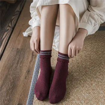 

KingDeng Warm Socks For Woman Cotton Ankle Winter Frilly Harajuku Ruffle Striped Aesthetic Sock Fashion Design Streetwear