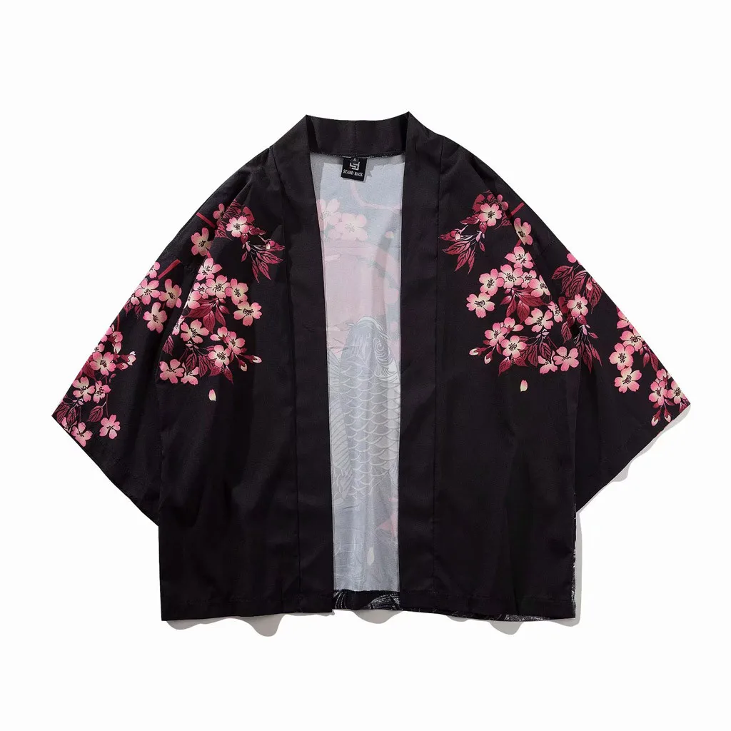 Харадзюку японское Ukiyo-е нарисованное кимоно для мужчин и женщин свободная семиточечная рубашка с рукавами Тонкая Футболка Camisa Masculina