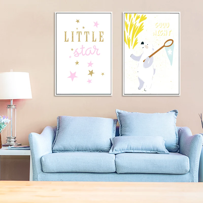 

Cute Bear Cartoon Canvas Painting Nordic Poster Nursery Wall Art Print Painting Quotes Print Wall Pictures For Baby Room Decor