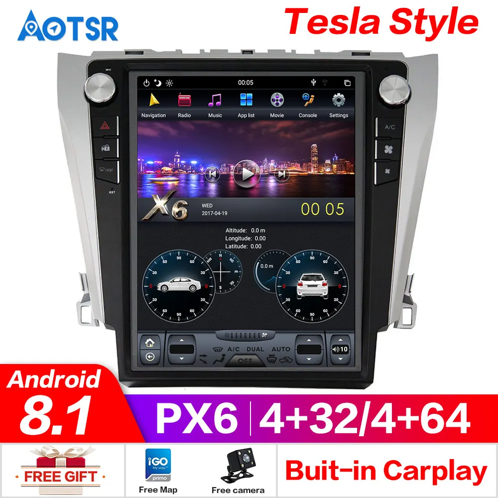 Автомобильный Gps навигатор android 8 1 4 + 6 ГБ в стиле Тесла GPS трекер для CAMRY 2012
