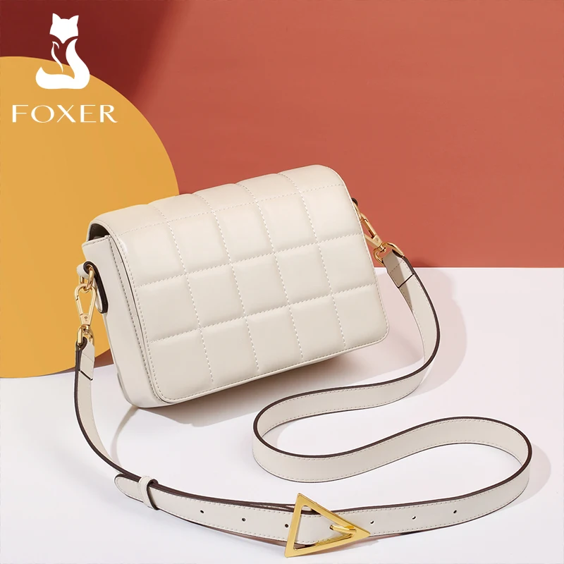 FOXER 2020 Fashion Girl Cow Leather Designer Small Shoulder Cross body Bags for Women Padded Bag Casual Flap Messenger Bag