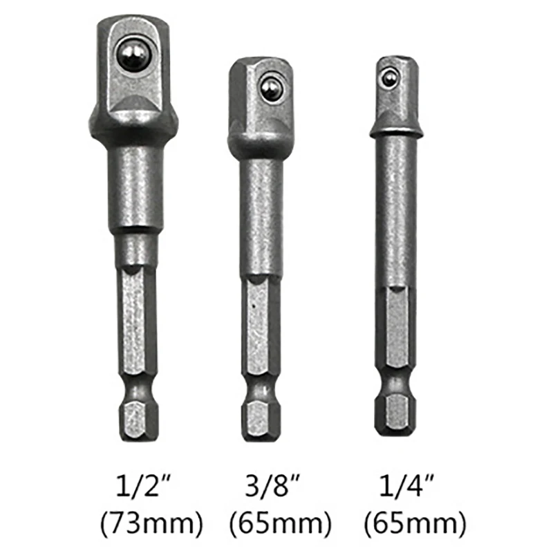 Drill Bits Adapter 3Pcs Socket Adapter Drill Bits Set Hex Shank 1/4" 3/8" 1/2" Impact