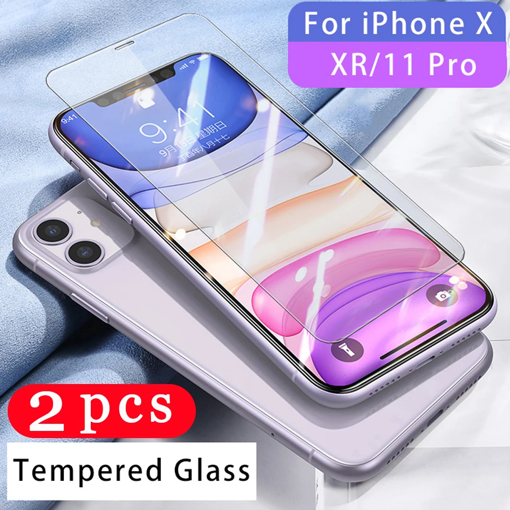 2Pcs 9H tempered glass for iPhone 7 8 plus 11 pro max x xr xs phone screen protector protective film on the smartphone | Мобильные