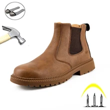 

Winter Work Boots Leather Men Chelsea Boots Safety Indestructible Male Work Shoes Men Boots Puncture-Proof Men Steel Toe Shoes